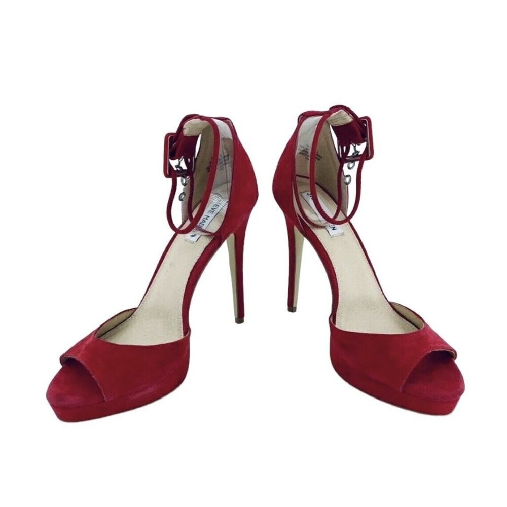 Steve Madden Red Shoes Suede Leather Platform Pump Ankle Strap Sz 9 New - Picture 4 of 12